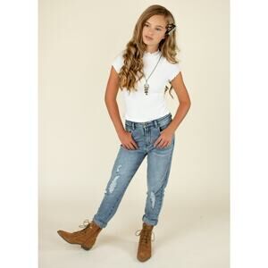 Joyfolie Mia Joy Girl's Shana Mock Neck Top in warm white size 12